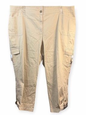 NEW Cato Plus Size 24W Stretch Waist Cargo Pants Khaki Crop High Rise Sits Waist